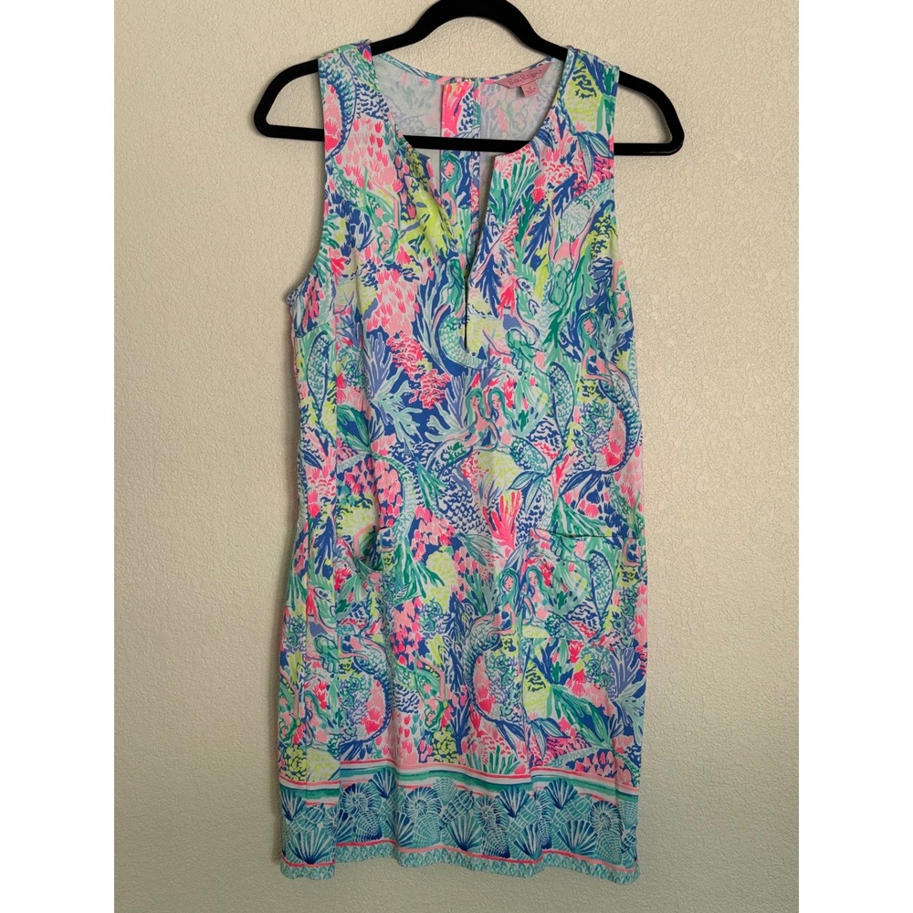 Lilly Pulitzer Kelby Stretch Shift Dress Mermaid Cove Pink Blue Green Size 6